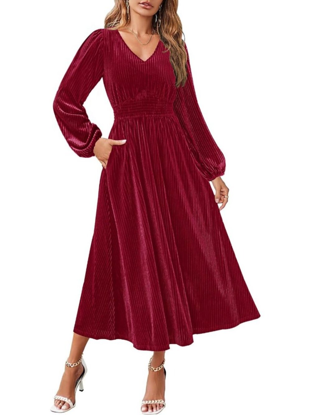 Velvet Long Sleeve Winter Dress for Wedding Guests & Cocktail Parties - Elegant
